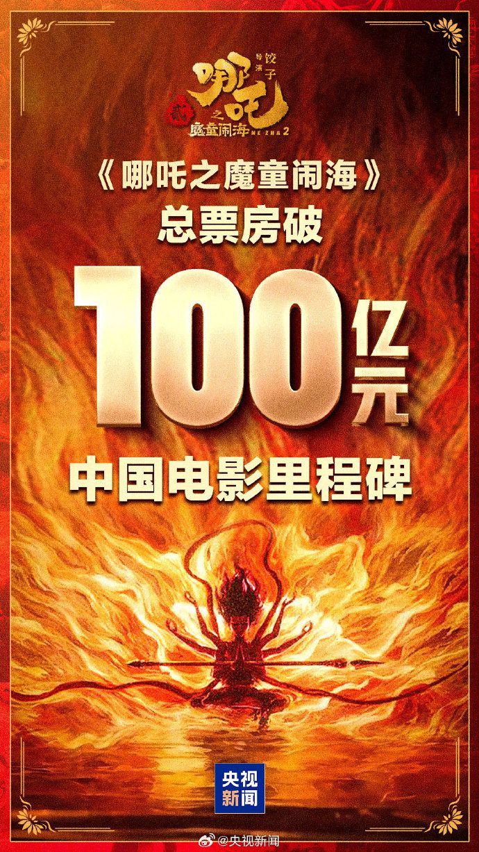 繼續(xù)創(chuàng)造歷史！《哪吒2》票房突破100億元